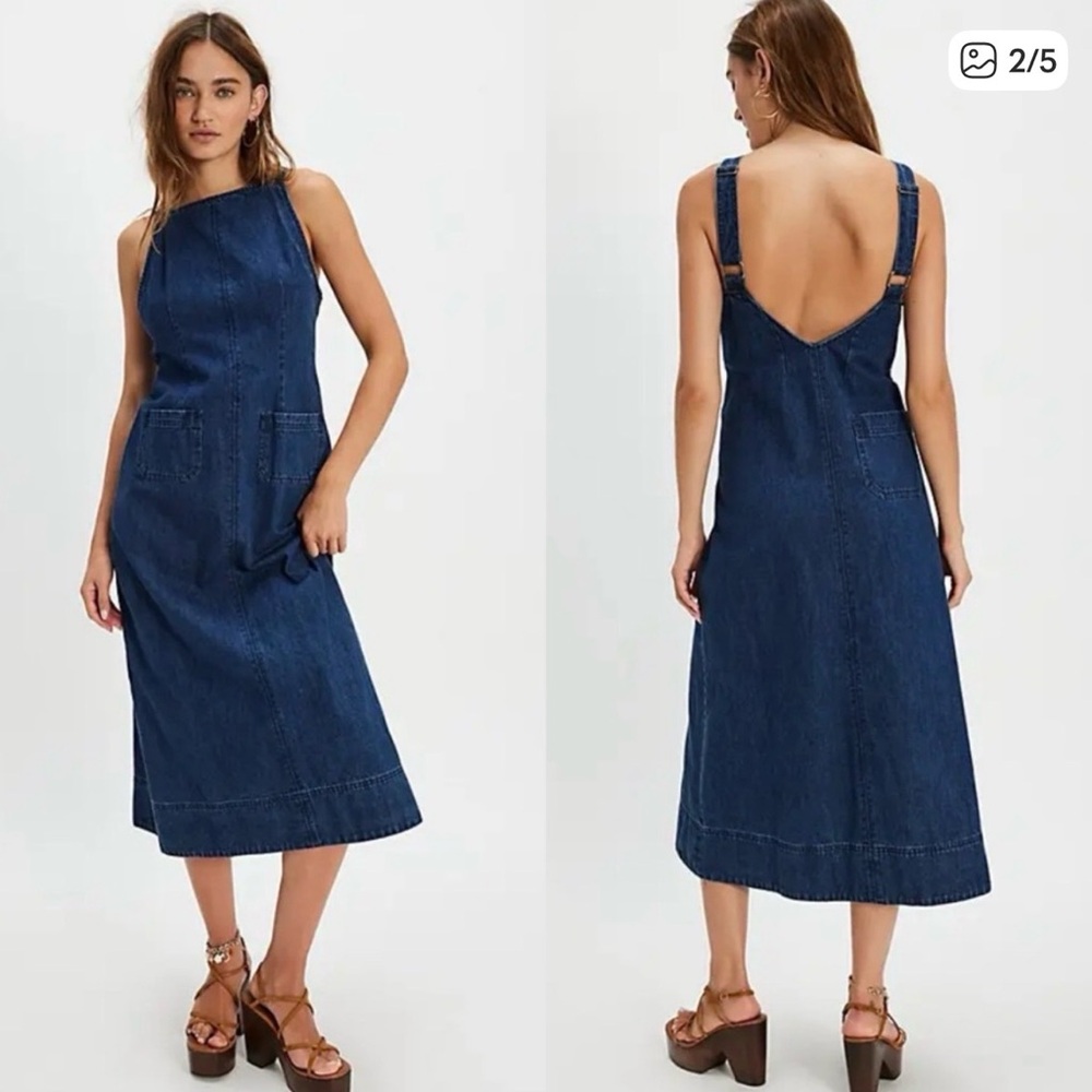 NWT Free People Dex Denim pocket midi dress Sz XS